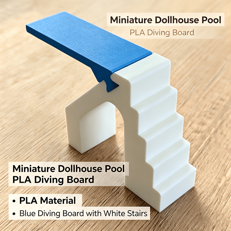 Miniature Swimming Pool Springboard + Stairs Made of Plalite Material, Easy to Assemble, Blue Springboard for Outdoor Dollhouse Use