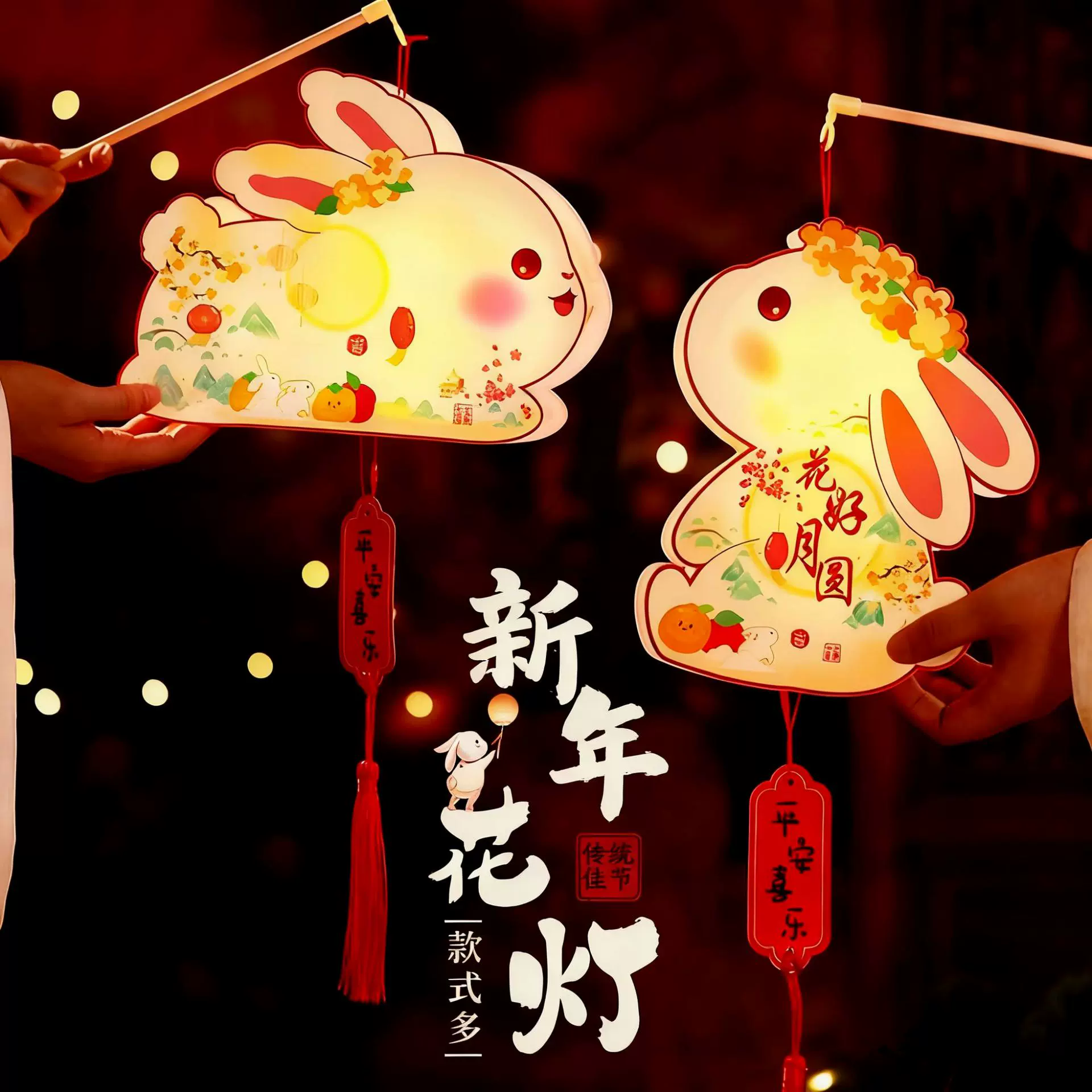 古风小灯笼新年手提兔子灯马年PVC儿童花灯手工DIY制作宫灯投影灯
