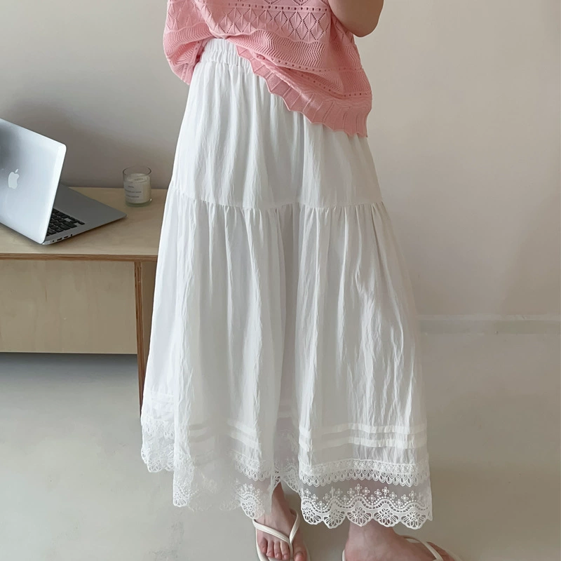 Женская юбка-миди весна-лето 2025, новая модель, суперпопулярная, стройнящая, с кружевными вставками, высокая талия, А-силуэт, повседневная