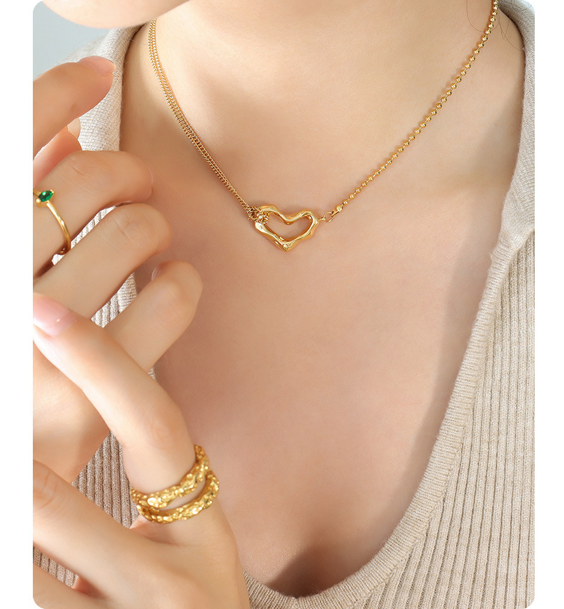 ball chain, curb chain Chain Type Simple Style Heart Shape Titanium Steel Hollow Out Necklace