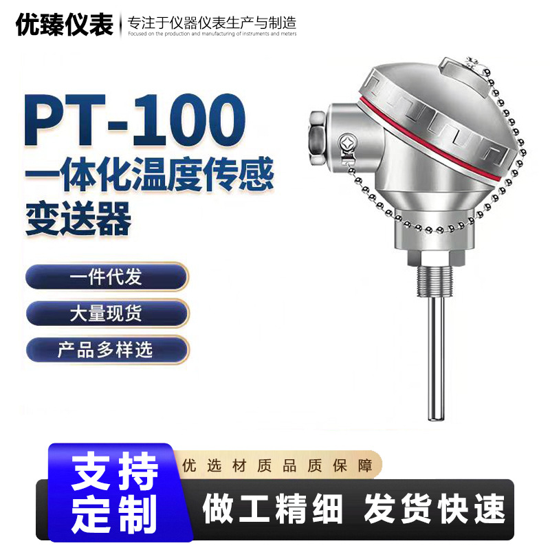 PT100温度传感器高温热电偶K型铠装铂热电阻探头一体化温度变送器