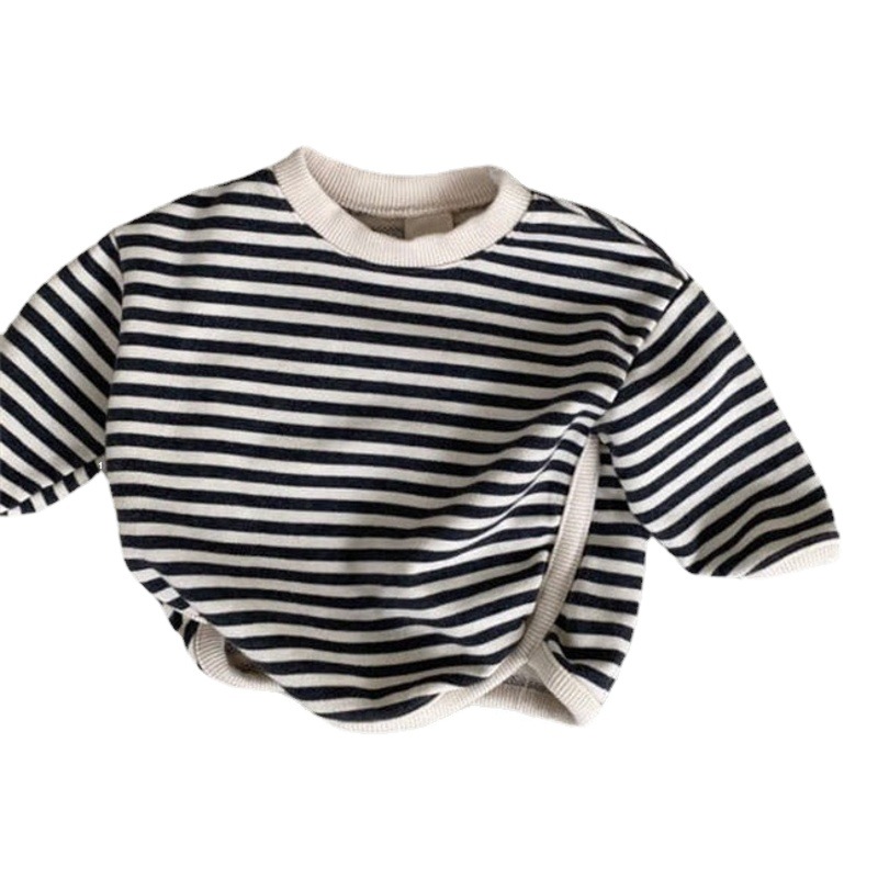 Ropa de primavera/otoño para niños/niñas, ropa infantil estilo coreano, sudadera a rayas para bebé, parte superior básica de manga larga para bebé, camiseta de manga larga para otoño