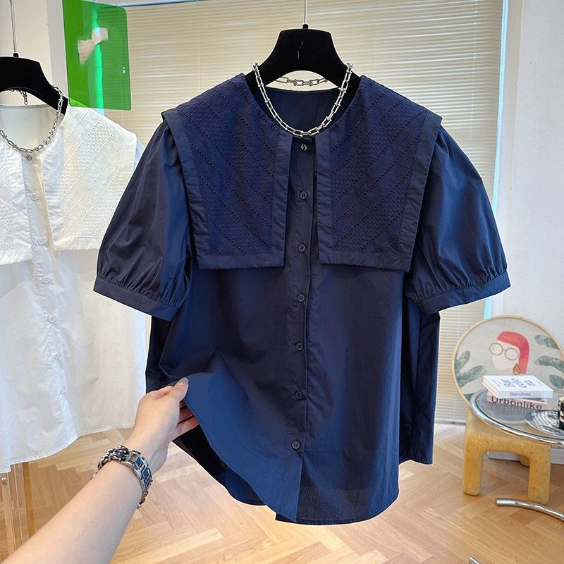 French Fashion Shawl Navy Collar Shirt Women's 2024 Summer New Korean Style Gentle Style Top Trendy