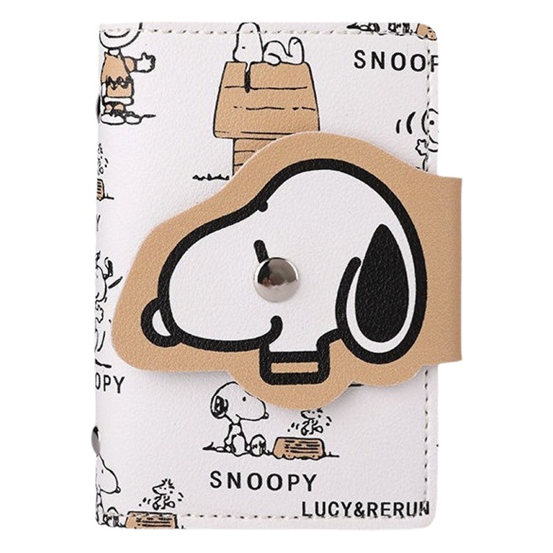 Korean-Style Cartoon Card Holder Snoopy Snap-On Card Case with Multiple Card Slots and Large Capacity for Student Id Cards and Bank Cards