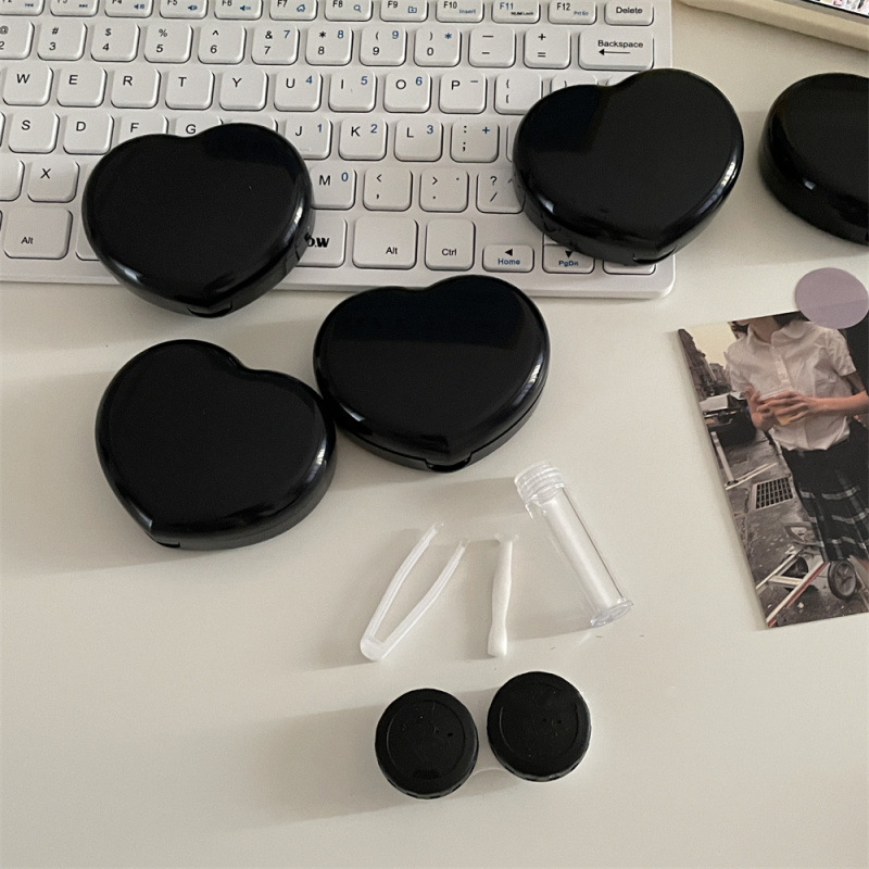 爱心纯色隐形眼镜盒小巧便携带镜子美瞳盒子高颜值隐形眼镜收纳盒