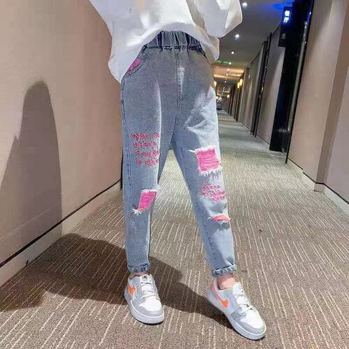 Children's Denim Pants 2024 Spring and Autumn New Girl Korean Style Fashion Long Pants for Big Kids Loose Baby Casual Pants