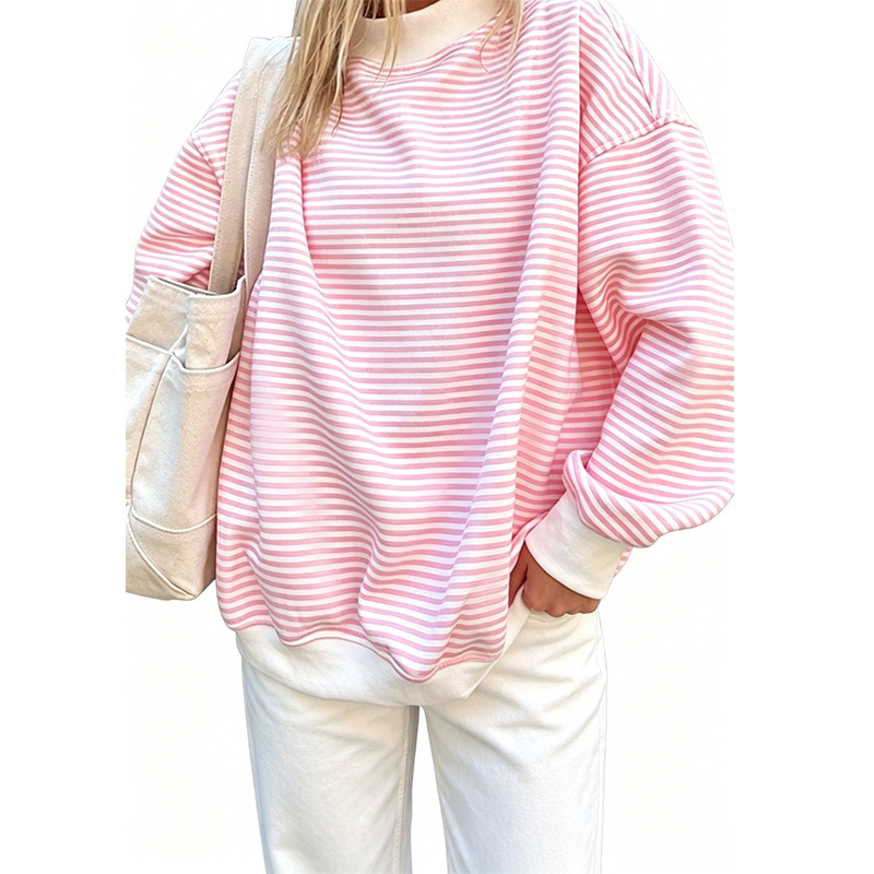 Europa y Estados Unidos transfronterizos Amazon TikTok2026 otoño y invierno nuevos productos de mujeres rayas de color contraste de cuello alto camisa casual de manga larga