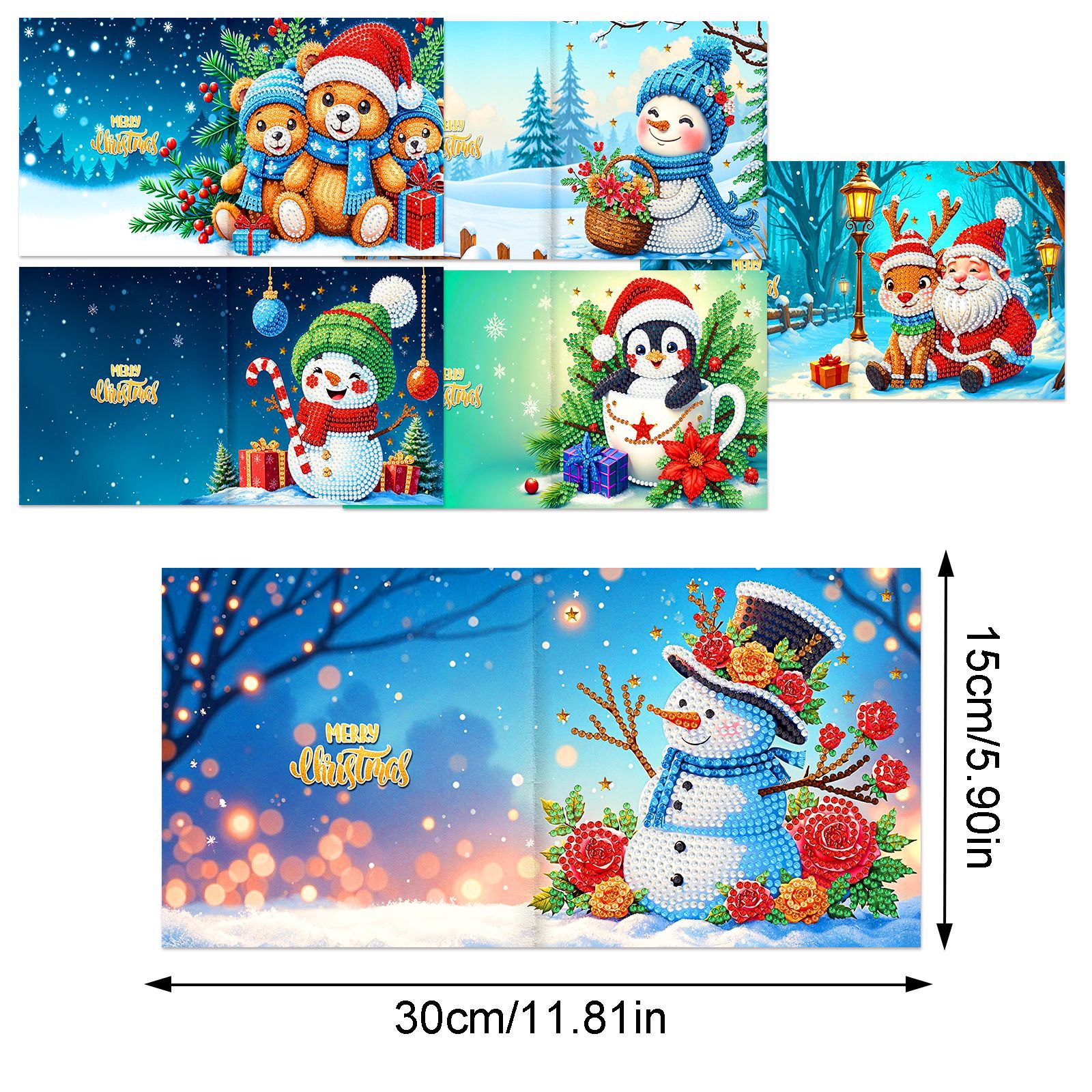 Explosiones transfronterizas de Navidad multiserie de tarjetas de felicitación puntuales hechas a mano 9 conjuntos de sobre de diamante 6 conjuntos de dibujos animados