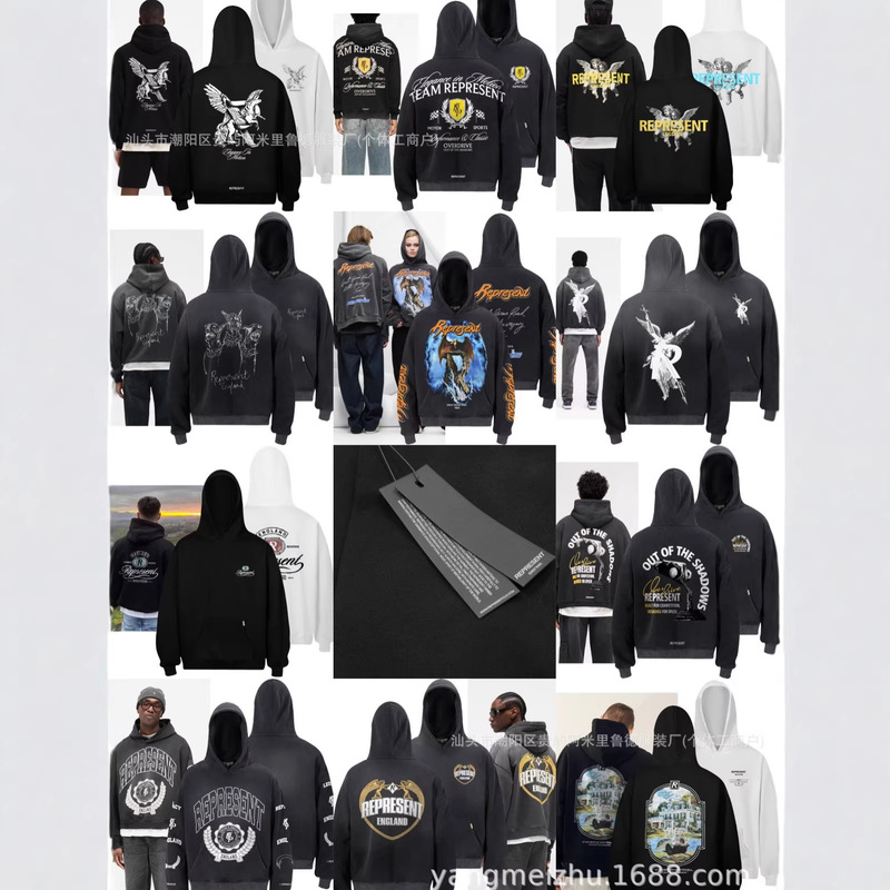 26Ss Correct Version High Street Bieber Represent Printed Sweatshirt Couple's Unisex Student Terry Hoodie