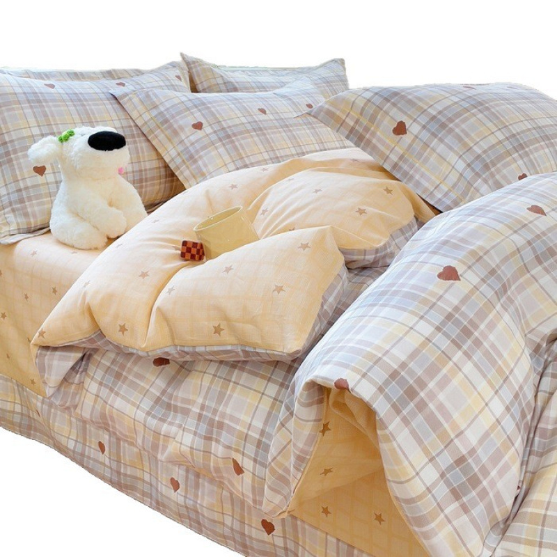 2025 New Cotton Four-Piece Set with Hanging Edge One-Line Embroidery Craft Bed Bed Sheets Four-Piece Set for Home Dormitory Three-Piece Set