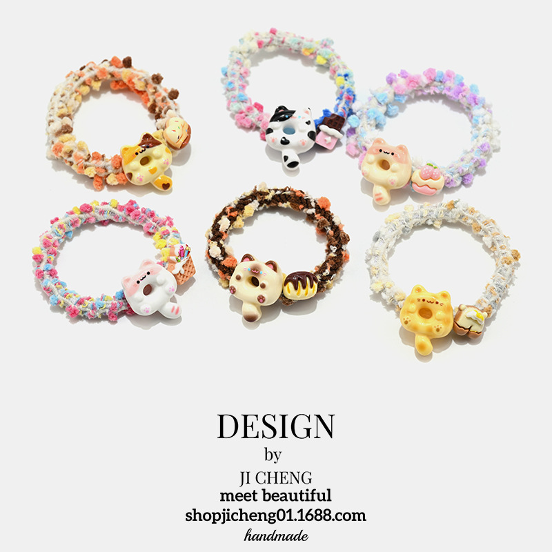Color Donut Kitten Hair Ring Felt Hair Rope Thick High Elastic Student Hair Rope Cute Headwear Female