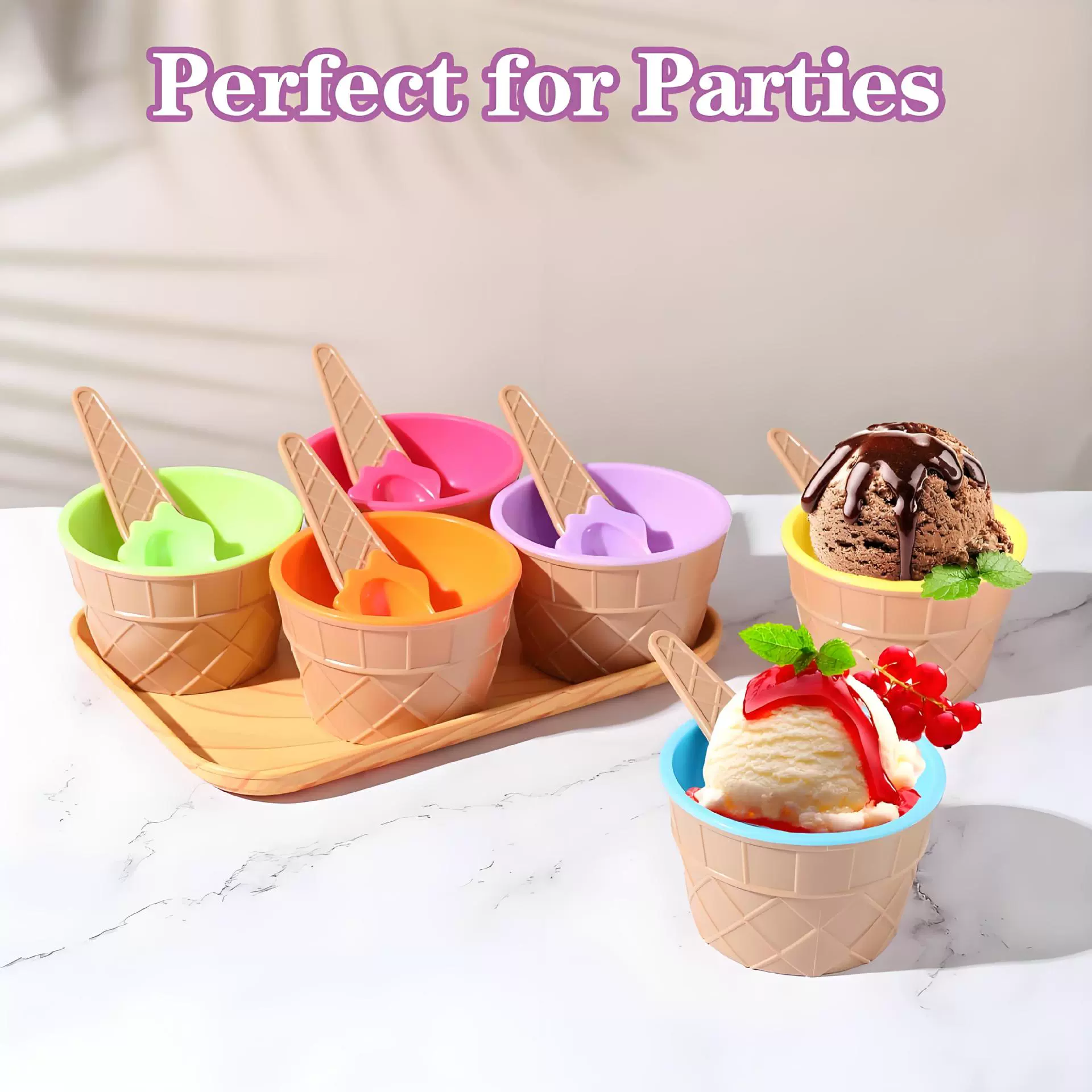 冰淇淋碗具套装PP冰激凌勺碗餐具套装创意儿童卡通双层批发亚马逊