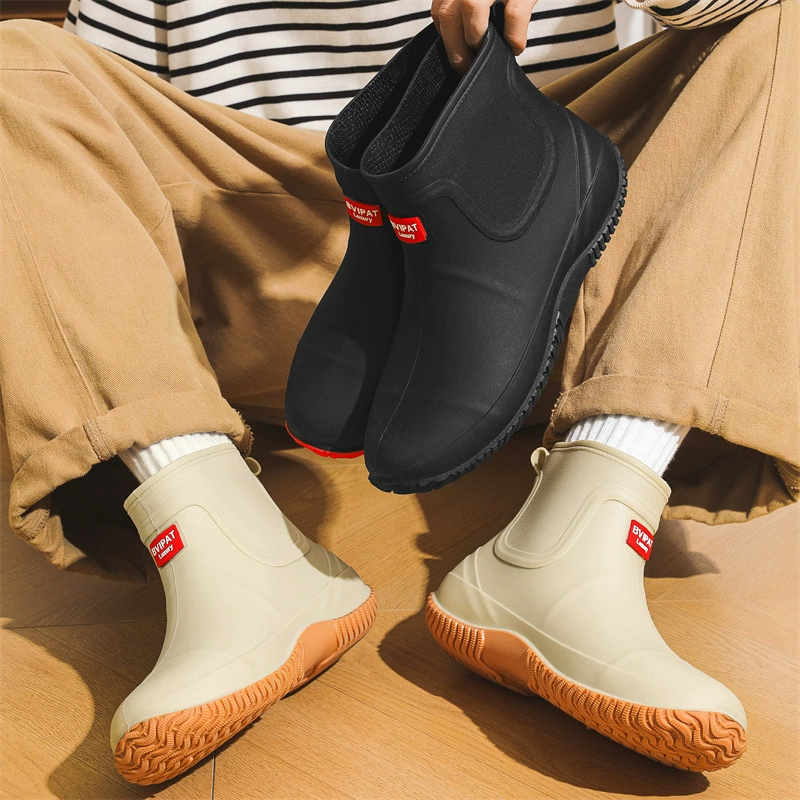 Трансграничная мода дождевая обувь мужская короткая трубка с бархатом съемный четырехсезонный удобный нескользящая кухонная резиновая обувь водонепроницаемая автомобильная обувь мужская