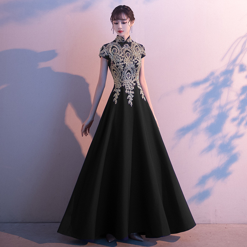 Vestido de Noche para Mujer 2026, Nuevo Estilo Otoñal, para Banquete, Actuación, Estilo Chino, Cheongsam Largo, para Presentadora de Coro, Moderno y Elegante image 10
