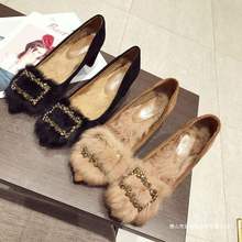 毛毛鞋女高跟鞋2025秋冬新款韩版百搭兔毛尖头外穿棉瓢鞋粗跟单鞋