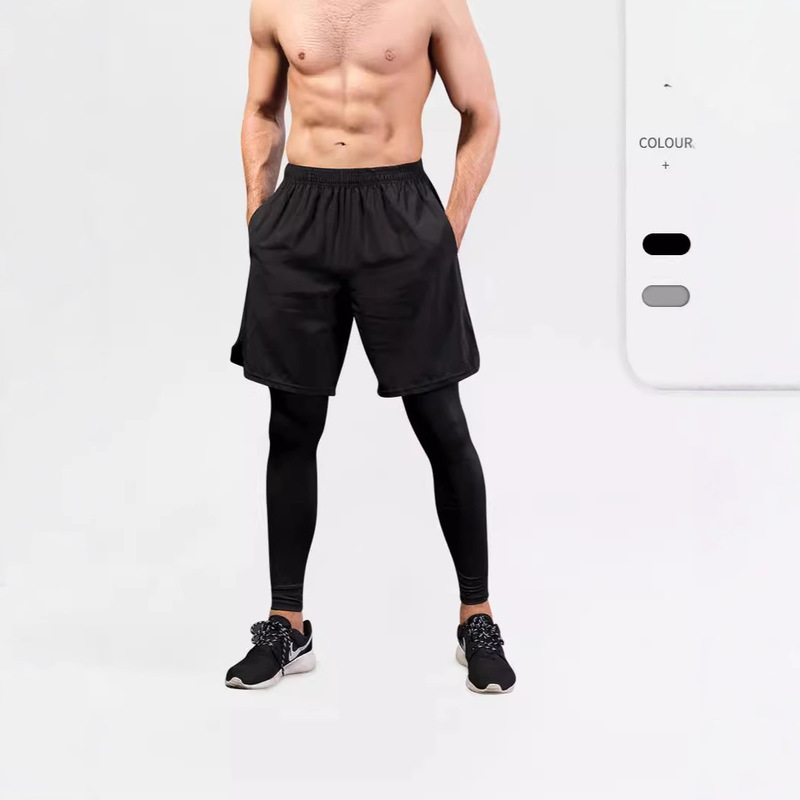 Men's Tight Pants Fake Two-piece Fitness Sports Running Training Amazon Casual Elastic Quick-drying Pants Yoga