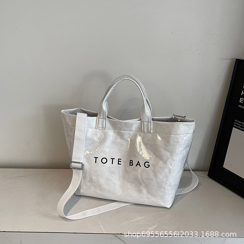 New Fashionable Bag Large Capacity Jelly Texped Handbag Simple Kraft Paper Tote Bag Waterproof Portable Shopping