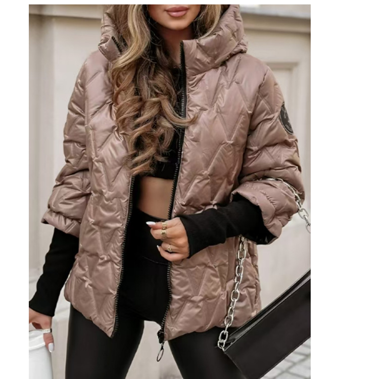 2024 New Autumn and Winter Fashion Hooded Loose Long-Sleeve Patchwork Cotton Jacket for Women