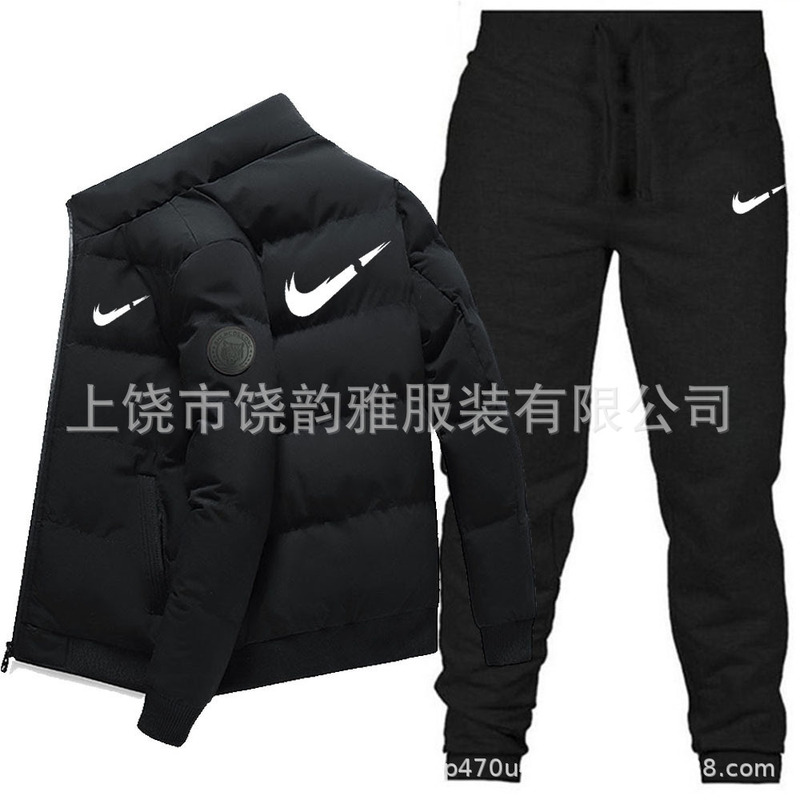 Men's Stand-Up Collar Cotton Jacket + Fleece Men's Sweatpants Suit Winter Thickeneded Warm Cotton Jacket Casual Two-Piece Set Ready for Sale