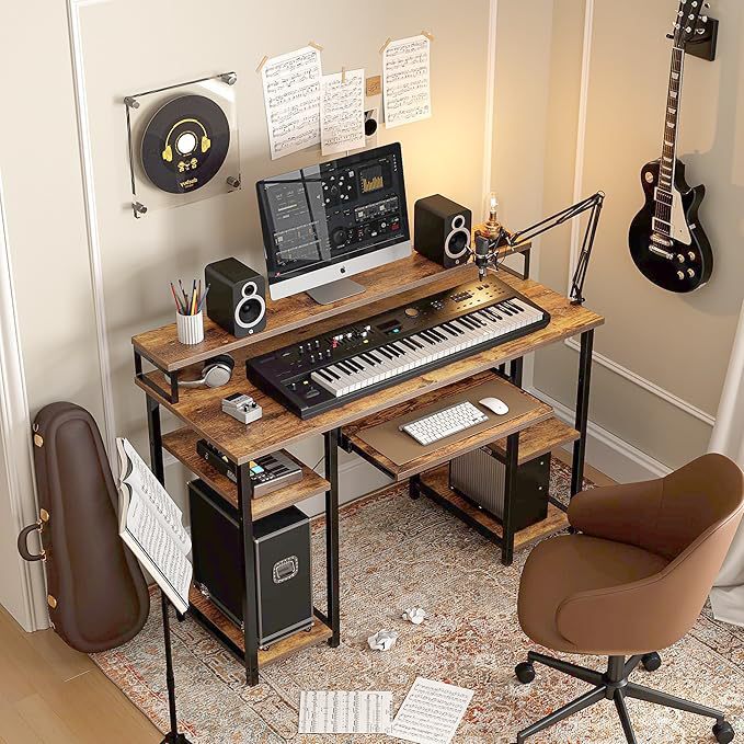 Home Study Desk with Monitor Stand and Storage Rack, Computer Desk with Drawers, 47inch Double-Sided Office Desk