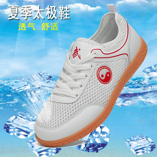 Tai Chi Shoes Spring and Summer Breathable Mesh Training Shoes Genuine Leather Tendon Soft Sole Men's Martial Arts Shoes Kung Fu Shoes Women's Boxing Shoes
