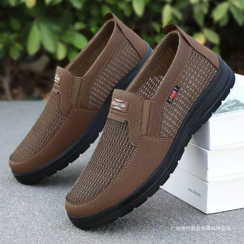 2025 Новые летние мужские тканевые туфли из Пекина, сетчатые туфли с мягкой подошвой, антискользящие, большие размеры, дышащие, для среднего и пожилого возраста, сетчатые туфли для пап
