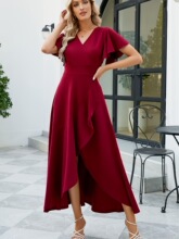 E 73921 V-neck Flounce Sleeve Evening Dress Ůʿ��Ҷ�������