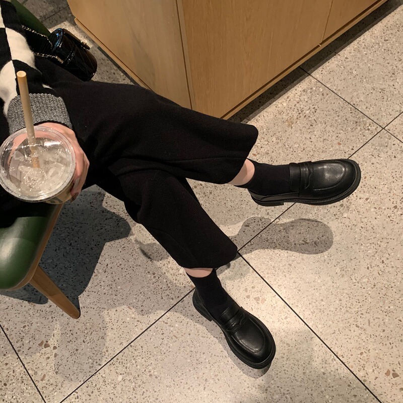 牛皮~葡萄妈同款厚底小皮鞋女粗跟英伦风一脚蹬懒人配裙子乐福鞋|undefined