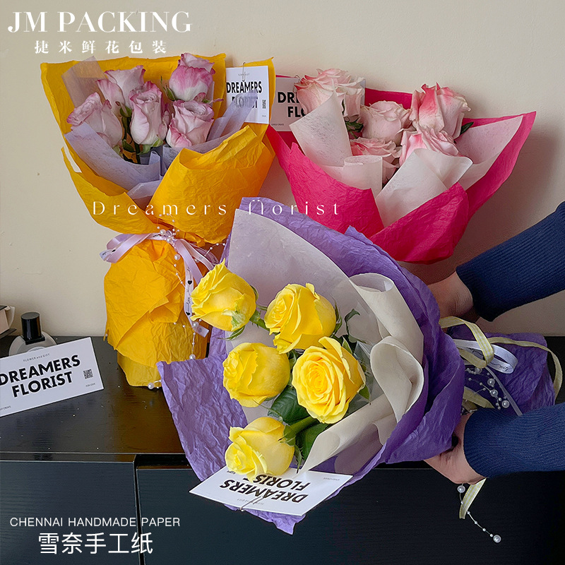 Materiales de floristería al por mayor arte floral ramo de flores materiales de embalaje papel de piedra hecho a mano papel crepé amasado a mano papel de Chennai