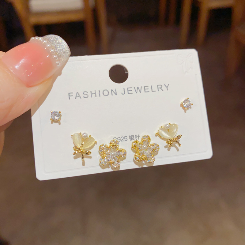 10g Weight 925 Sterling Silver Ear Needle Material 14K Gold Plated Plating Material Ear Studs Classification 1 Set Quantity Holiday, Daily Occasion Copper Material Flower Pattern Women's Gender Simple Style Style 1 Set Simple Style Flower Copper 14K Gold Plated Ear Studs 6