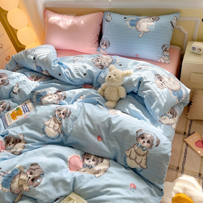 A clase de algodón ultra suave lavado con agua cuatro piezas de madres y bebés cubierta de cama desnuda dormitorio de estudiantes ropa de cama de tres piezas
