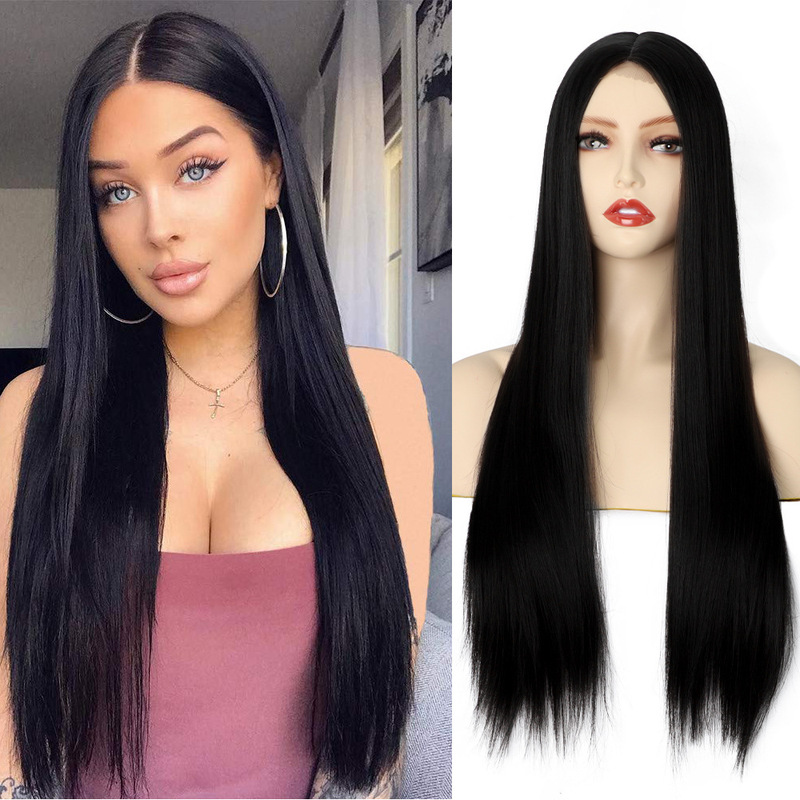 2021 New African wig European and American women's wig long straight front lace chemical fiber women's wig head cover