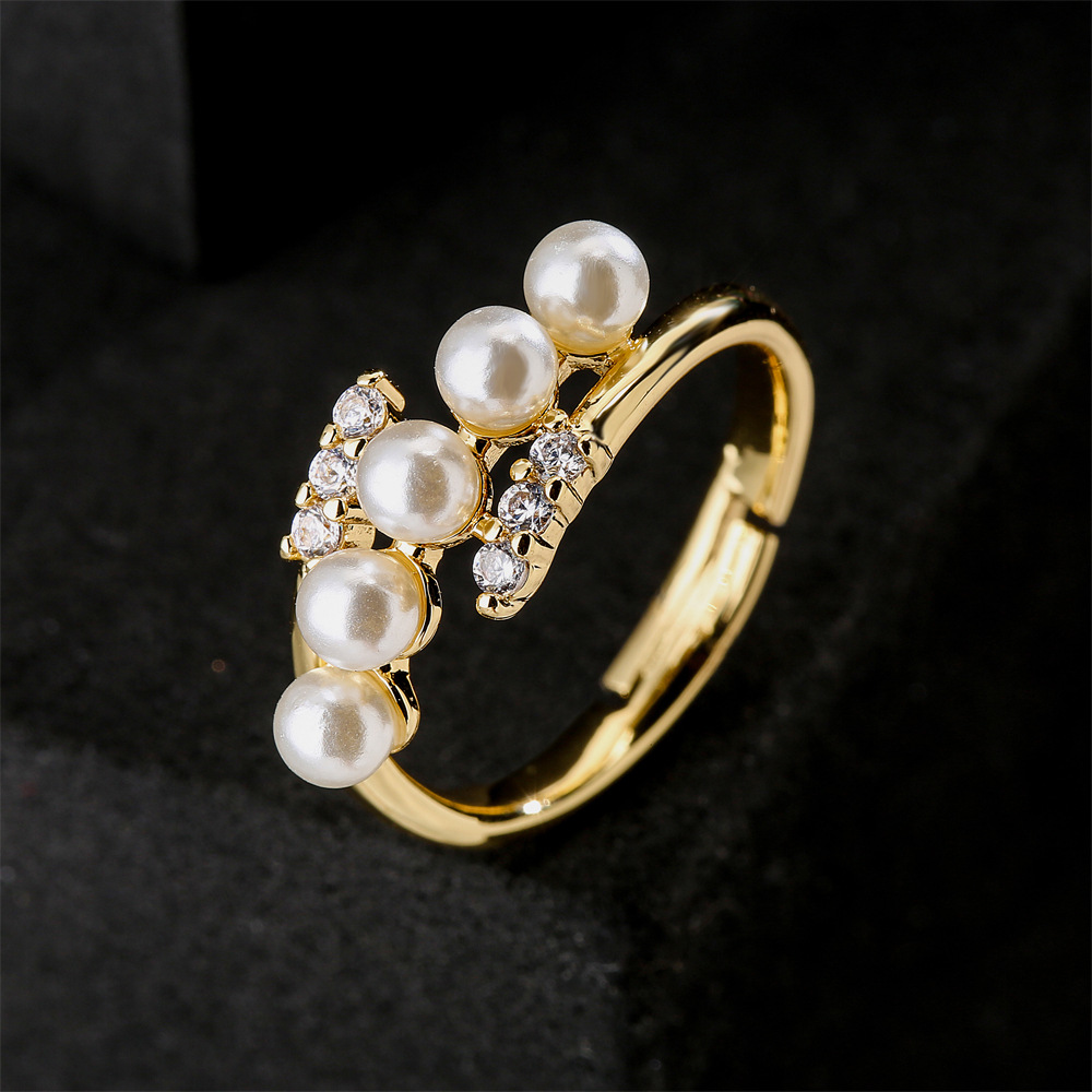 Fashion New Luxury Pearl Zircon Jewelry Copper Plated 18k Gold Ring display picture 3