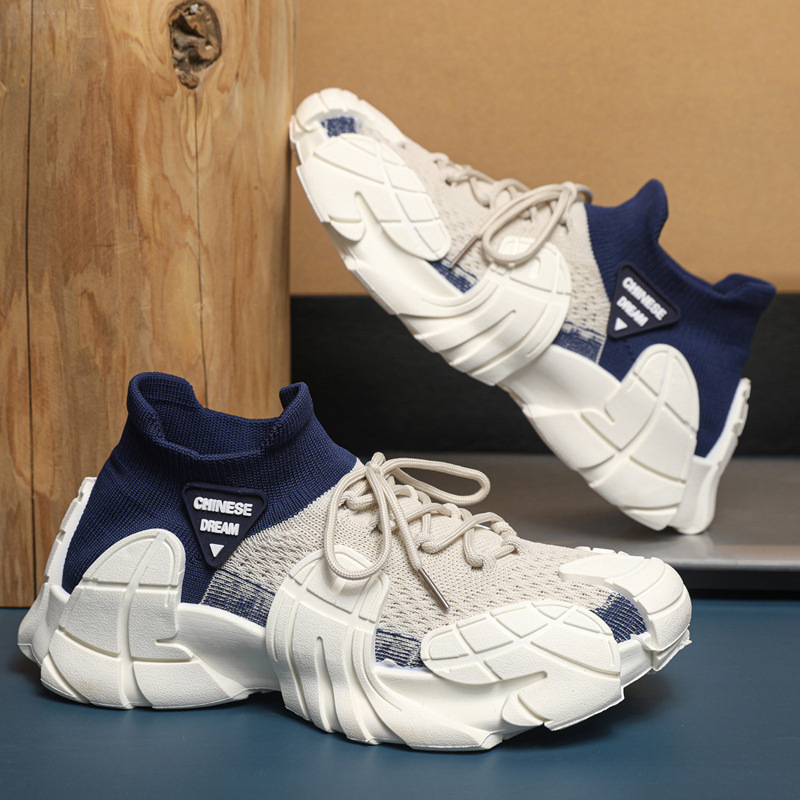 Cross-Border Wholesale Color-Blocked Socks Mesh Shoes Casual Men's Shoes Large Size Comfortable Lightweight Sports Running Shoes Trendy Men's Shoes