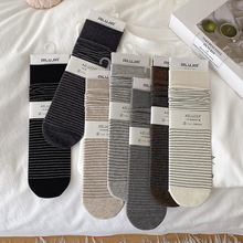 miu系秋冬袜子女细条纹中筒女袜批发韩款ins百搭透气女士堆堆袜棉