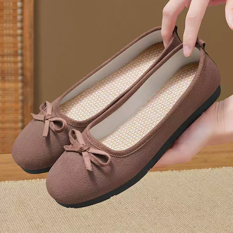 内增高法式浅口单鞋女鞋2025春秋新款红色圆头蝴蝶结软底豆豆鞋潮