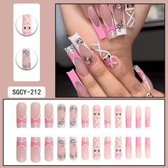 Spider Western and European INS-style French wearing nails pink bow with rhinestones nail stickers smiling fake nails nail stickers