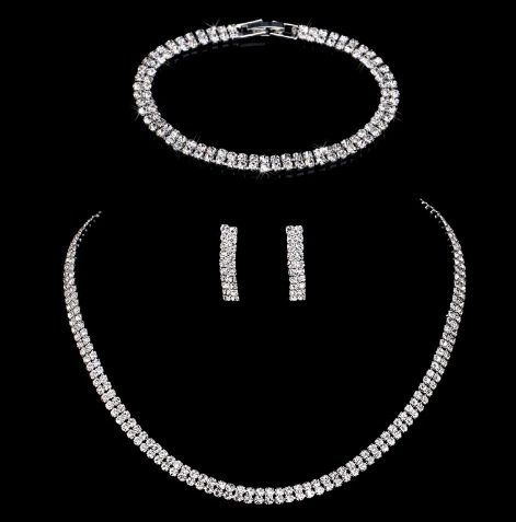 2022 осень и зима трансграничные горячие продажи свадебный комплект украшений украшения ожерелье серьги браслет набор из трех предметов Гальваническое серебро Новинка