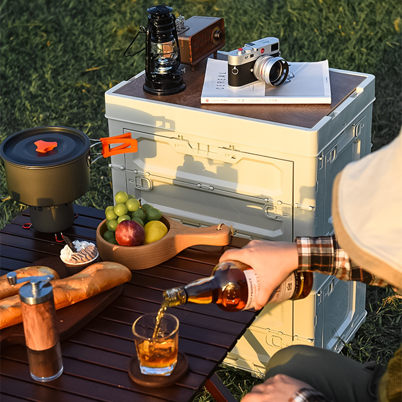 Outdoor Camping Storage Box Side-opening Five-door Folding Box for Picnic Storage Large Capacity New Camping Storage with Wooden Lid