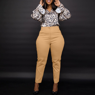 Cross-border women's clothing European and American women's spring high waist tight cropped commuter casual professional solid color suit pants foreign trade casual pants