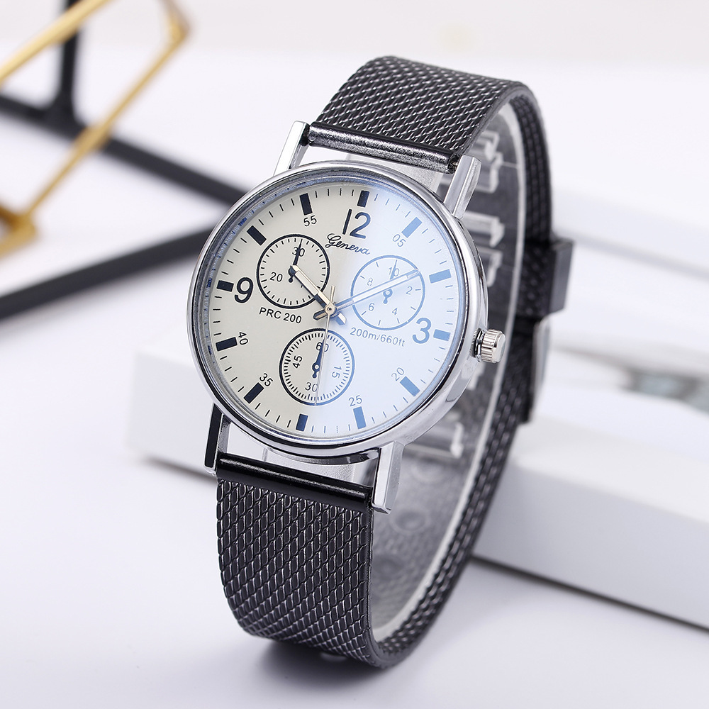 Montre pour homme avec bracelet en maille de silicone bleu en verre léger, cadeau de sport d'affaires, diffusion en direct_voghion.com