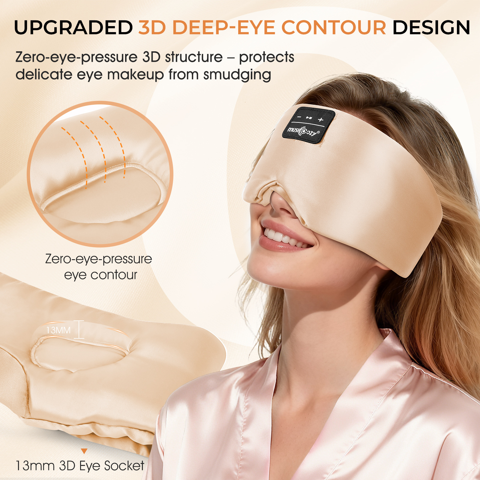 Bluetooth 5.4 seda 3D taza dormir máscara de ojos silenciosa velcro estereoscópica sombreado para dormir máscara de ojos de auriculares