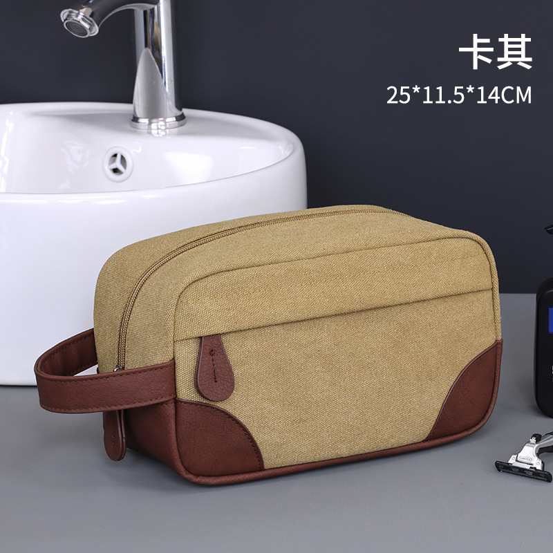 Transfronterizos Amazon Europa y América retro pu empalme lona bolsa de baño para hombres viaje bolsa de maquillaje portátil nicho diseño