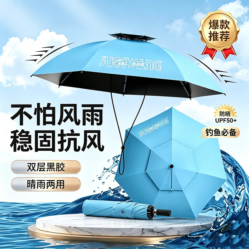 New head-mounted umbrella hat, sun protection, foldable, double-layer large sunshade umbrella for fishing, wholesale