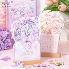 霁旅芯陌 花时絮语系列2026年立体花卉台历插卡式桌面日历摆件