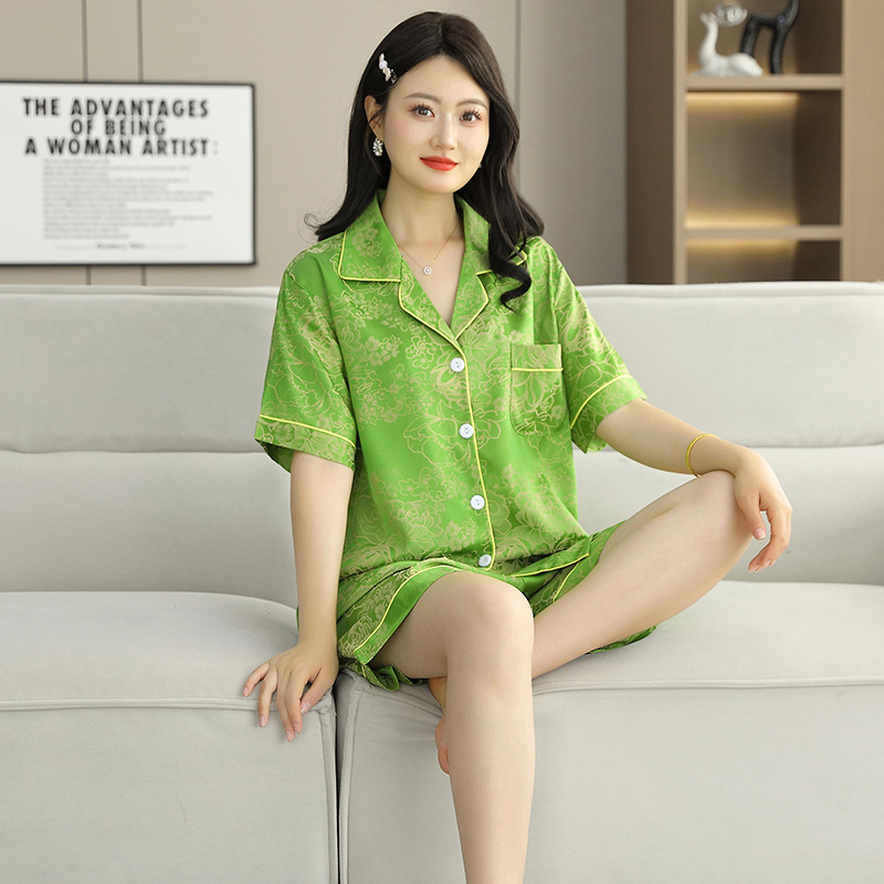 에메랄드 그린 피치 자카드(반소매 반바지)