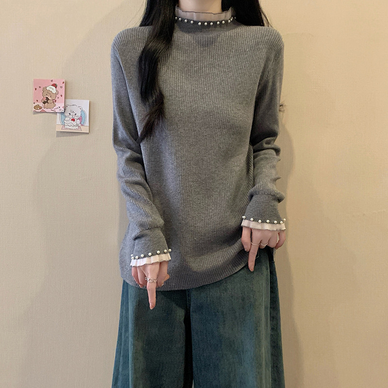 (2개) 플러스 사이즈 여자 2024 가을 | 겨울 새로운 서양식 니트 스웨터 탑 통통녀 느슨한 슬리밍 올 매치 스웨터베이스 셔츠