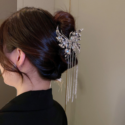 Super fairy~ Retro moonstone antique style butterfly tassel hairpin, metal clip for hair on the back of the head, niche style