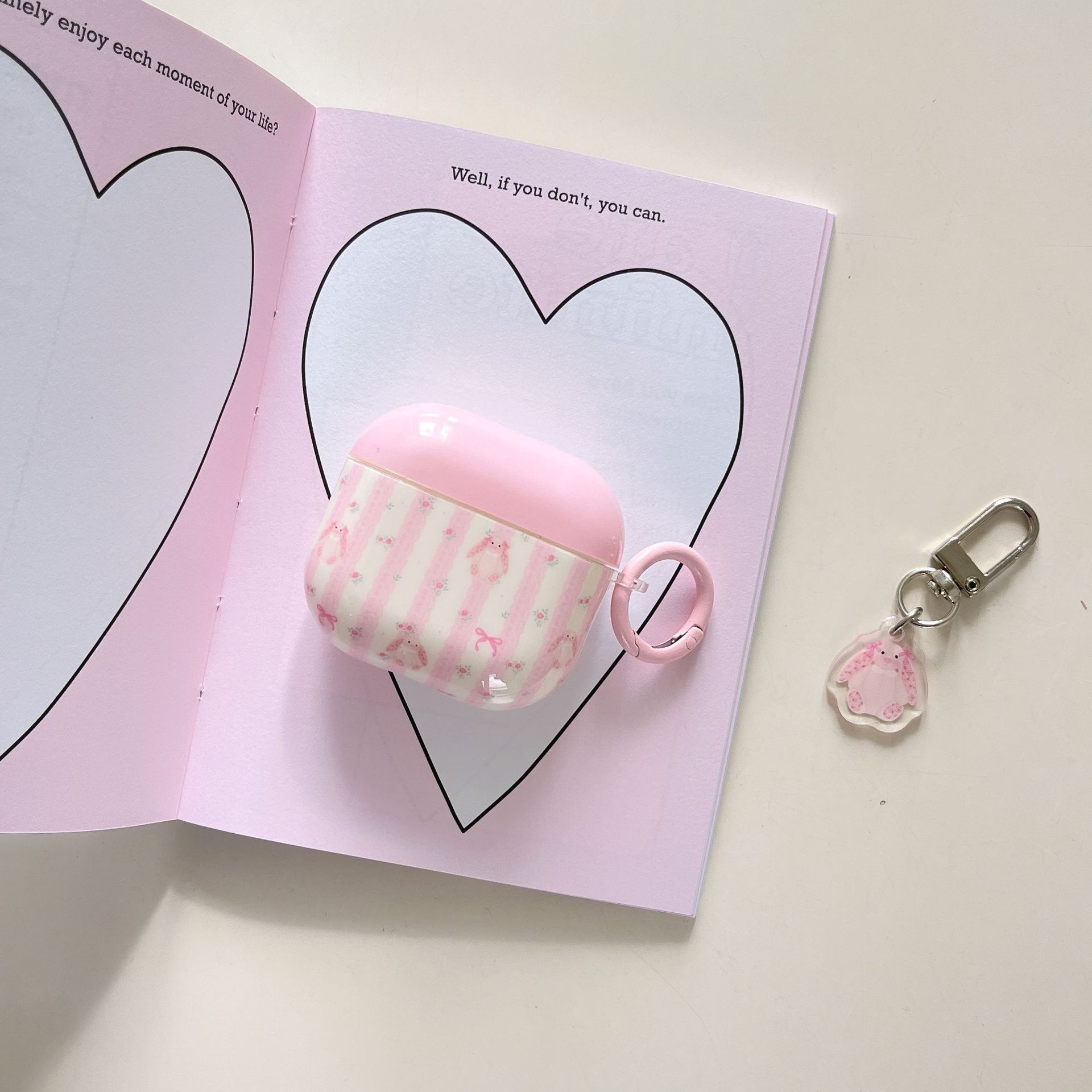 Rosa linda chica corazón Airpods nueva funda para auriculares de 3/4 generación Pro2 rayado airpods1/2 colgante Pro