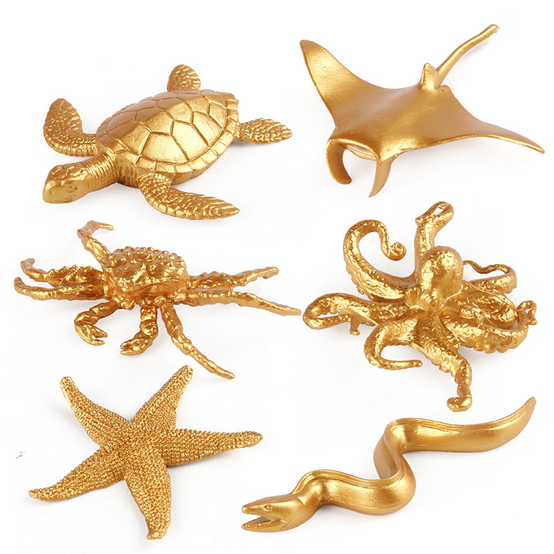 Exportación transfronteriza de 12 modelos de oro de mini plástico de simulación de animales marinos de bosque de enseñanza ornamentos
